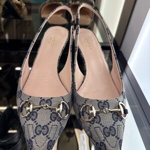 Gucci Women's Navy Patterned Slingback Heels